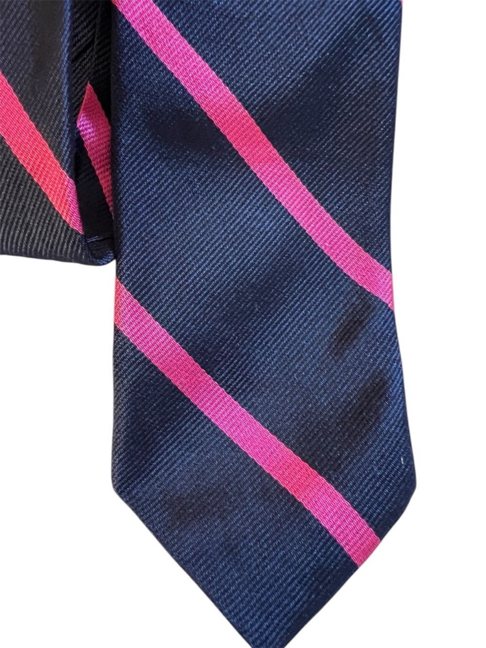 J. Crew 100% Silk made In USA Preppy Navy Blue/Pink Striped Tie